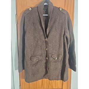 Talbots Brown Ribbed Knit Cardigan Gold Buttons XL Petite (HL246)